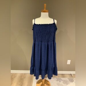 Girls Navy Smocked Sundress with Eyelet Skirt